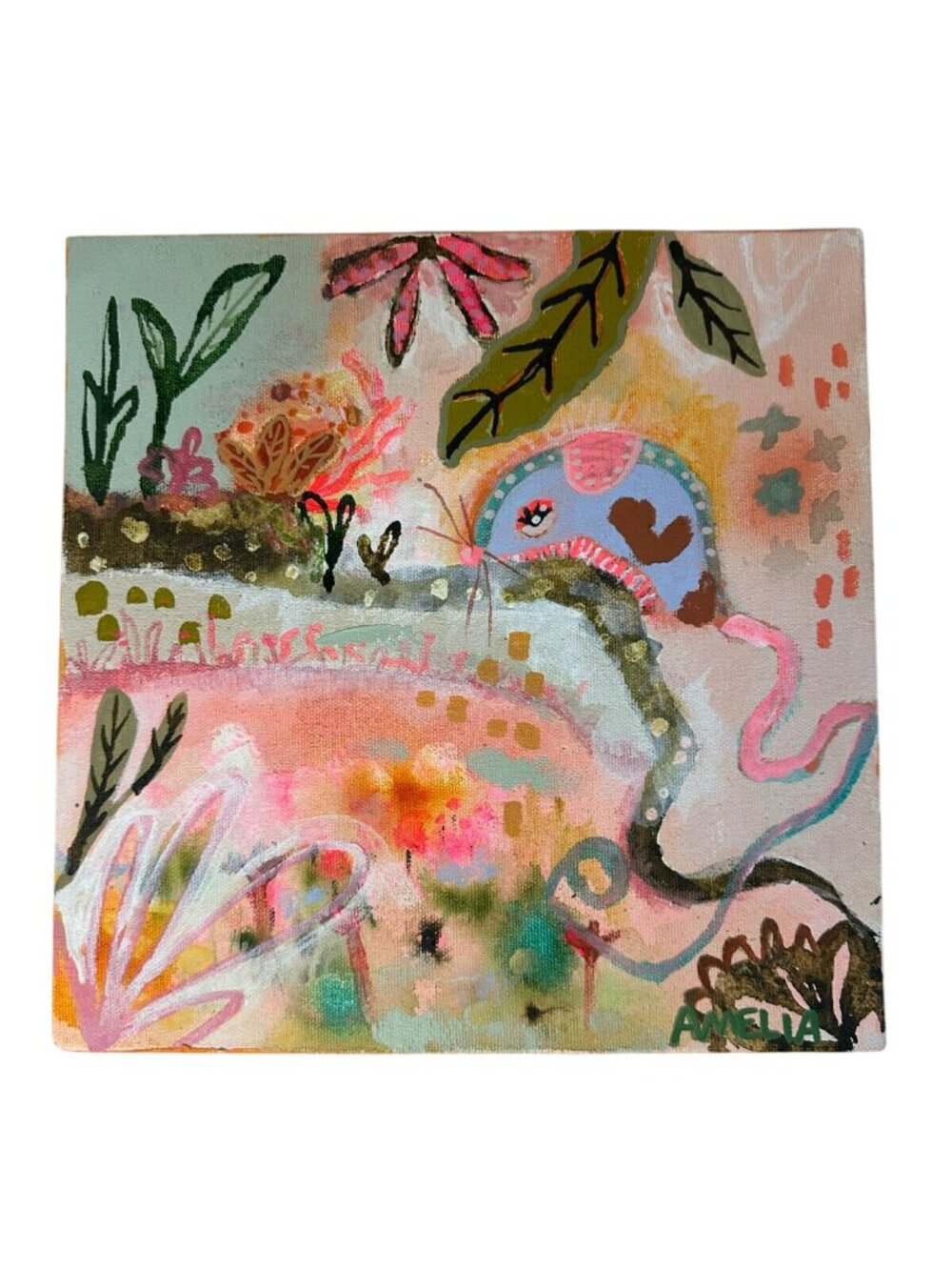 Original Painting Art OOAK Naive Outsider Dreamscape Abstract Floral 10x10